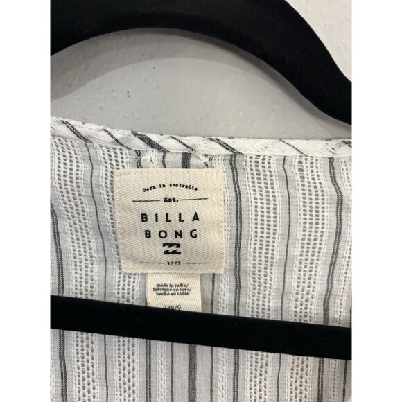 Billabong Same Story Swim Coverup L White Stripe Hooded Lace Up Cotton Resort - Picture 2 of 13